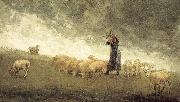 Winslow Homer Shepherdess still control the sheep oil painting artist